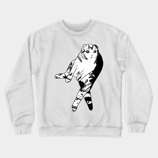 Scottish Fold Cat Sitting Black, White and Grey Design Crewneck Sweatshirt by ursoleite